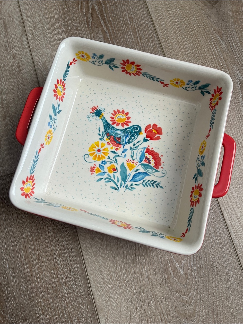 The Pioneer Woman - Floral Square Baking Dish, in coral teal yellow, like new!